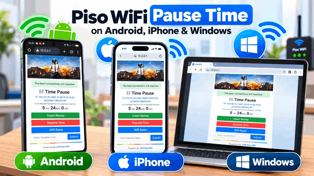 Windows 10 Chrome accessing the Piso WiFi Pause Time portal